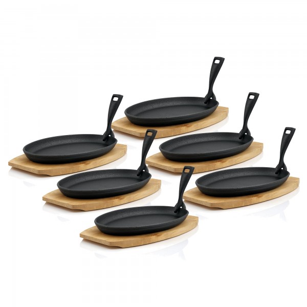 BBQ-Toro 6er Gusseisen Servierpfännchen-Set | 27 x 18 cm | blank