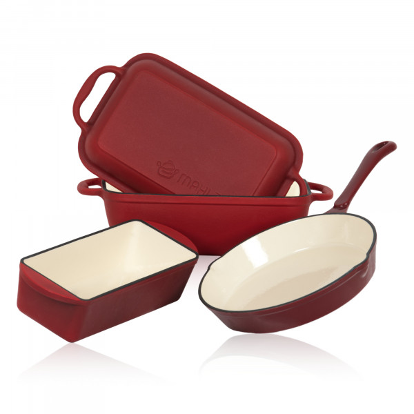 Mahlzeit 3-teiliges Gusseisen Set | Ø 24 cm, 1,6 Liter, 4,8 Liter | Dark Cherry | Kochset, Topfset