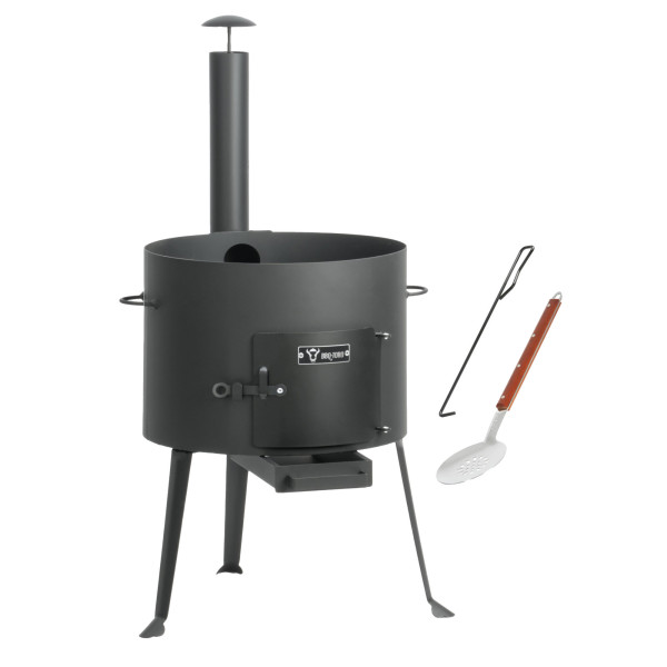 BBQ-Toro Kazan Ofen Ø 44 cm, Gulaschkessel mit Schaumlöffel, Schürhaken, Outdoor Ofen mit Rohr