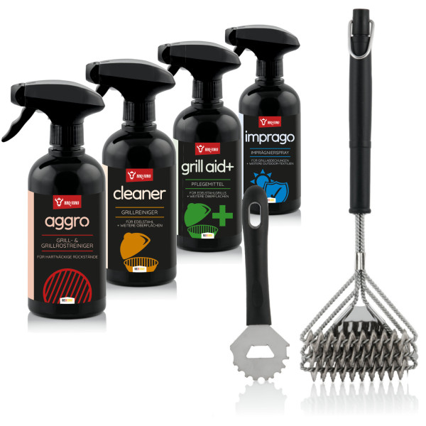 BBQ-Toro 6-teiliges Allrounder Pflege Set, Grill Reinigungsset mit Grillbürste und Schaber