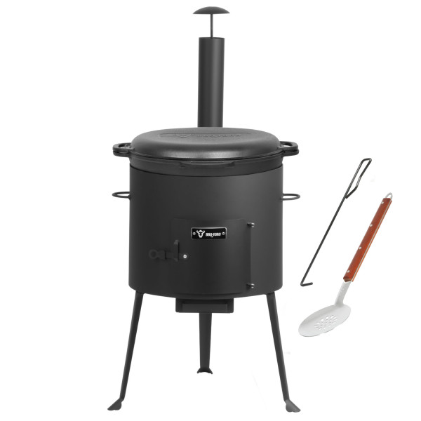 BBQ-Toro Gusseisen Kazan 16 L mit Kazan Ofen Ø 39,5 cm, Gusstopf mit Deckel, Gulaschkessel, Feuertop