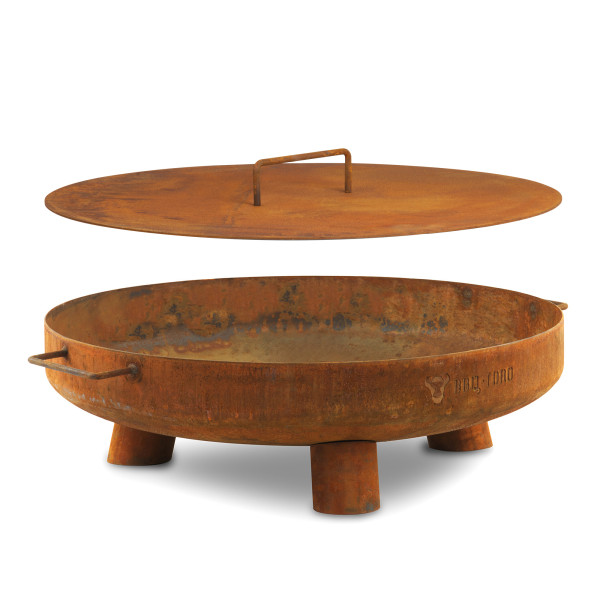 BBQ-Toro Feuerschale Ø 60 cm mit Deckel, Rostoptik, Outdoor Dreibein Feuerstelle für Garten