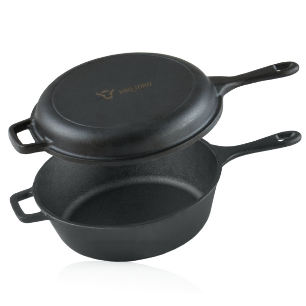BBQ-Toro Gusseisen Topf mit Pfannendeckel, 5 Liter - schwarz, Gusseisenpfanne Grill, Gusseisen Topf