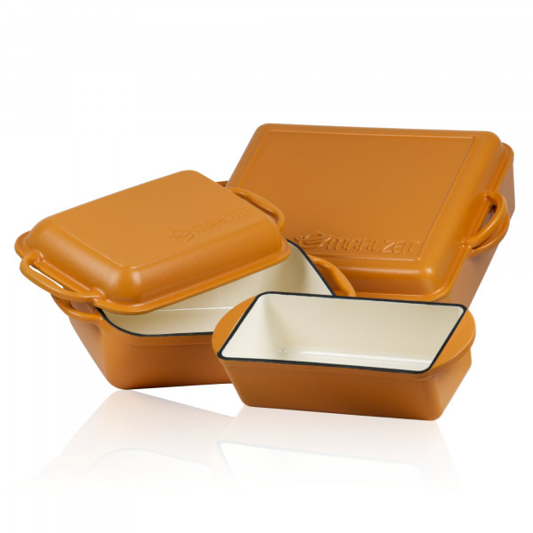 Mahlzeit Bräterset 3-teilig, Sunny Orange, 10,8 Liter, 4,8 Liter, 1,6 Liter, mit Gusseisen Bräter