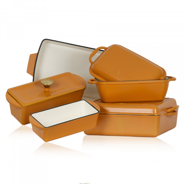 Mahlzeit Bräterset 5-teilig, Sunny Orange, mit Gusseisen Bräter und Auflaufform